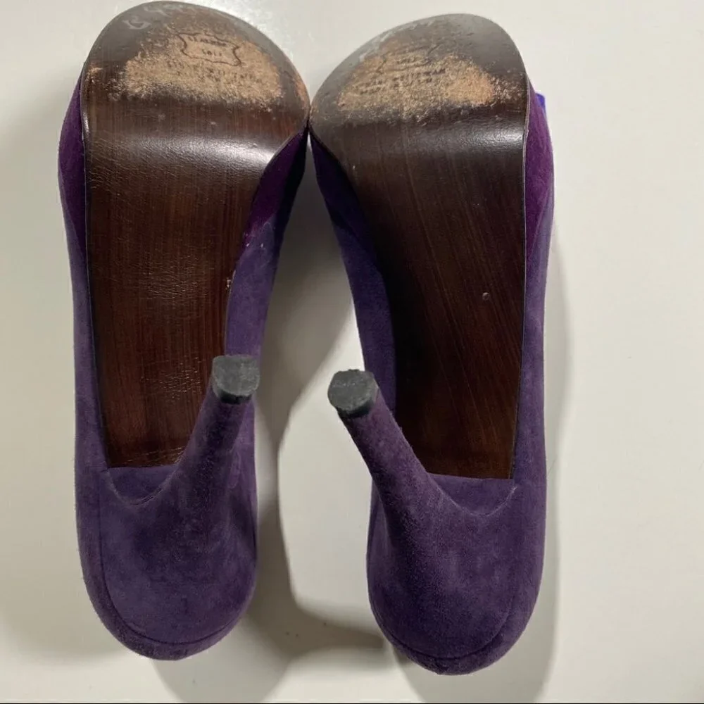 Stuart Wietzman Backpage Pumps Purple Suede Chunky Platform Heels